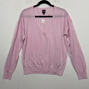 Gap Women's Pink V-neck Linen Blend Lightweight Pullover Sweater Size S Tall NWT